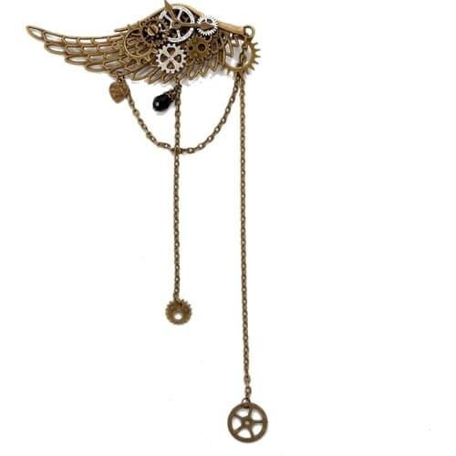 Steampunk Hair Clip Goth Vintage Lady Lolita Girls Wings Gear Tassels Hairpin
