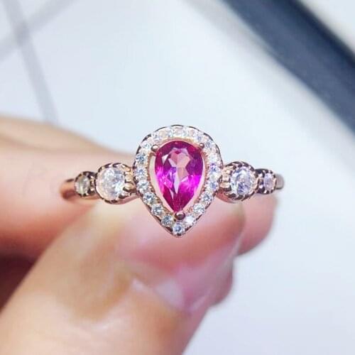 Per jewelry Natural real pink topaz drop style ring Free shipping 5*7mm 1ct gemstone 925 sterling silver Fine jewelry Q204227