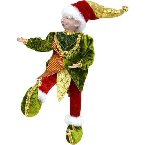 Green 12" - 20" sizes of elf doll plush toys holiday party supply on a shelf Christmas tree decoration family gifts
