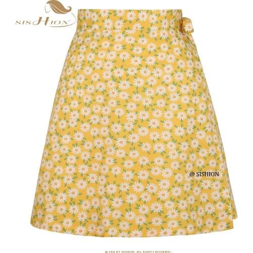 SISHION 2021 Summer Beach Daisy Printed Floral Skirt SS0015 Multitasks Lace Up Holiday Women Plus Size Clothing Sexy Wrap Skirt