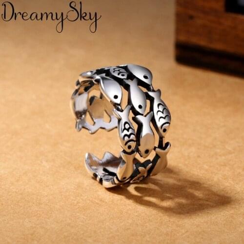 Original Design Bohemian Retro Antique Silver Color Fish Ring For Women Fashion Open Finger Rings Female Boho Jewelry
