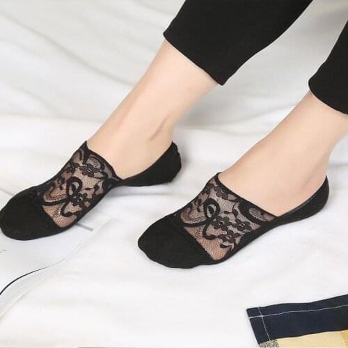 1 Pairs/Set Crystal Lace Socks Summer Women Transparent Lace Silk Flower Girls Elastic Invisible Short Boat Socks Female Sox
