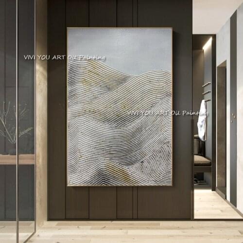 100% Handmade Marble Texture Abstract Poster Gold Blue Wall Art Modern Canvas Oil Painting Nordic Decorative Picture Home Decor