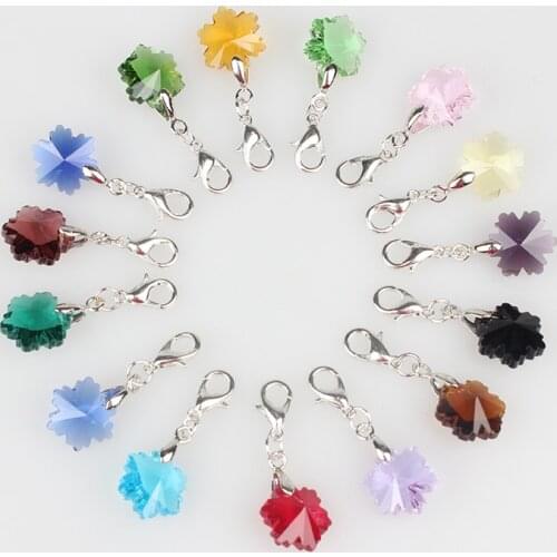 12pcs/lot Snow Flowers Pendant With Lobster Clasp Crystal Charms 14MM For Glass Living Memory Locket