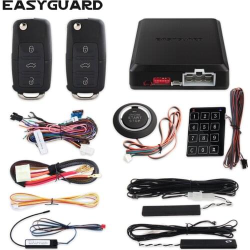 EASYGUARD PKE car alarm kit with push button start stop remote engine start auto lock unlock auto window close security alarm