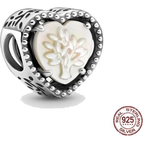 100% 925 Sterling Silver Openwork Heart & Family Tree Charm Bead Fits European Pandora Charm Bracelets Jewelry Accessories