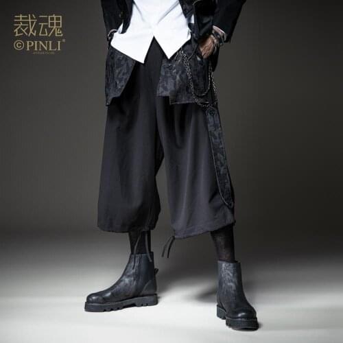 Free shipping New fashion male summer mens 2020 Soul autumn mens black dark wide-leg pants casual cropped pants BC203117209