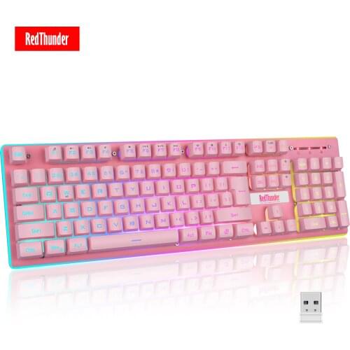 RedThunder 2.4G Wireless Gaming Keyboard, Ultra-Slim Mechanical Feeling Keyboard with Rainbow LED Backlit for PC Mac PS5 Gamer