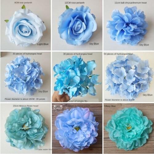 Blue Artificial Silk Rose Hydrangea Flower Bridal Bouquet Wedding Guide Office Valentines Day Party Home DIY Decoration Flowers