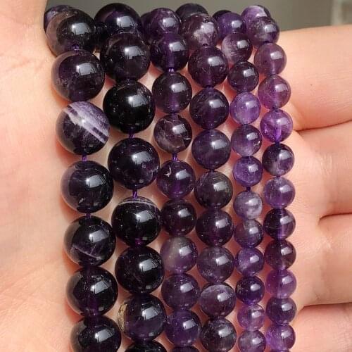 Natural Stone Beads Amethysts Purple Crystal Round Loose Beads For Jewelry Making 15.5" Pick Size 4/6/8/10/12 mm