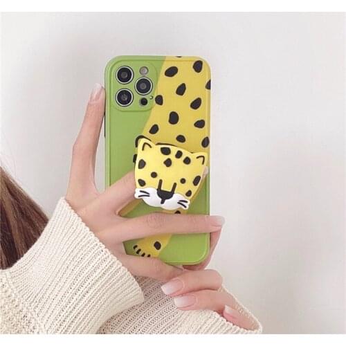 INS Korea leopard folded bracket stand Phone Case for iphone 11 11pro 12 12Pro Max X Xs Max XR SE2020 7 8 Plus silicone case