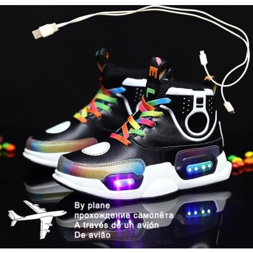 Size 28-37 Kids Led USB Recharge Glowing Shoes Childrens Hook Loop Shoes Childrens Glowing Sneakers Kids Led Luminous Shoes
