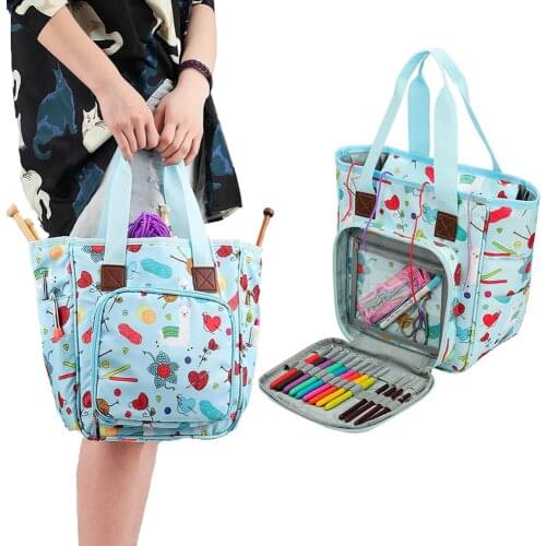 Travel Knitting Bag Large Size, Yarn Storage Organizer Tote Bag Holder Case with Zipper Pocket for Knitting Needles Crochet