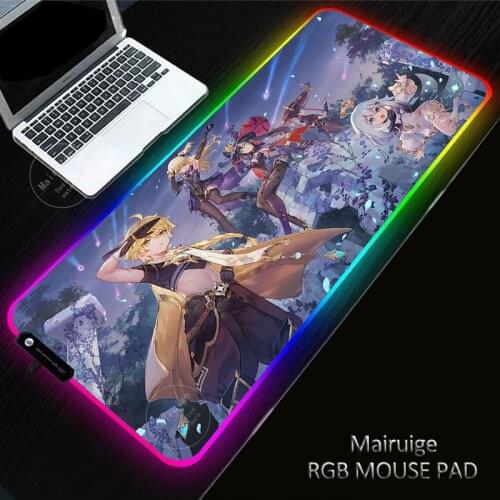 Genshin Impact RGB Anime XXL Mouse Pad Gaming Mousepad LED Mause Pad Gamer Mouse Carpet Big Mause Pad PC Desk Mat with Backlit