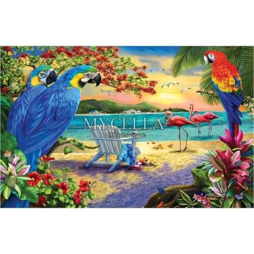 Animals 5D Diy Diamond Painting Secluded Beach Cross Stitch Diamond Mosaic Diamond Embroidery Flowers parrot Crystal Home Decor