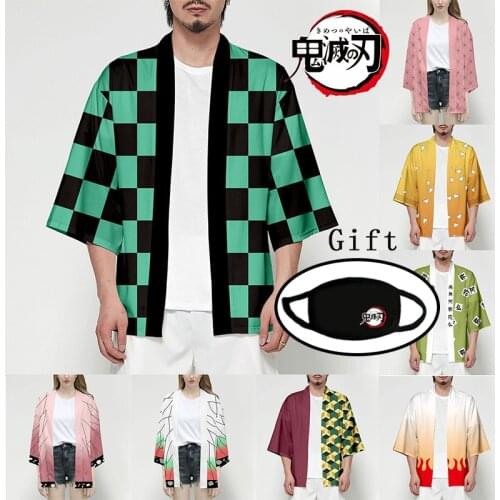 Anime Demon Slayer Cosplay Kimono Cloak for Men Women Cardigan Top Tsuyuri Kanawo Kamado Tanjirou Kamado Nezuko with Accessories