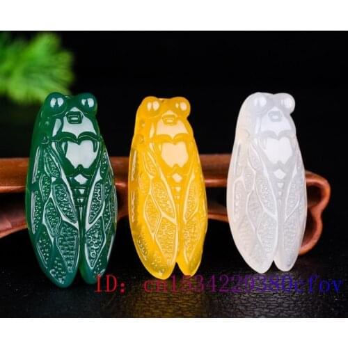 Jade Cicada Pendant Green Chalcedony Gifts Charm Women Jewelry Carved Necklace White Fashion Natural