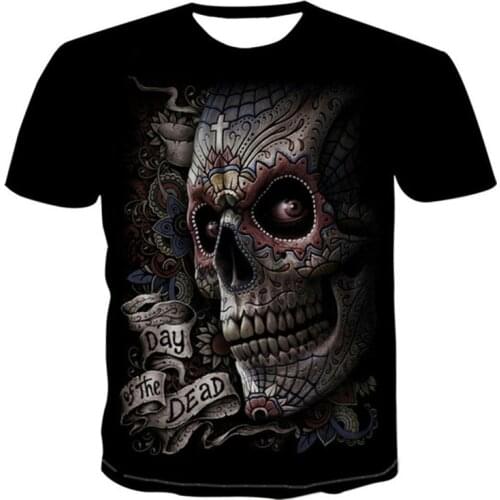 Summer comfortable 3d skull theme graphic boys t-shirt fashion breathable skull figure mens t-shirt youths top
