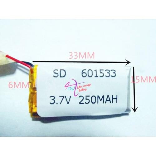 Best battery brand 3.7V lithium battery 601533 601530 3.7V 250MAH MP4 MP5 Voice Recorder small toys GPS Liter energy battery