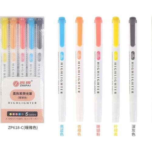 5Pcs/set Japanese Stationery Mild Liner Double Headed Highlighter Pen Marker Pen Childrens Drawing Pen Stationery Supplies