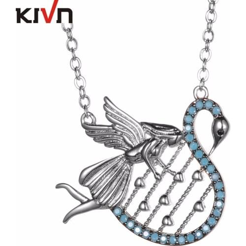 KIVN Fashion Jewelry Ballerina Angel Fairy Swan Pave CZ Cubic Zirconia Wedding Bridal Necklaces for Women Girls Mothers Day