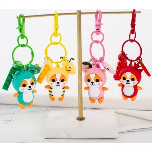 Fashion Anime Keychain Cute Cartoon Corgi Key chain Akita Dog Keychain Ladies Handbag Pendant Keychain Friends Gift Wholesale
