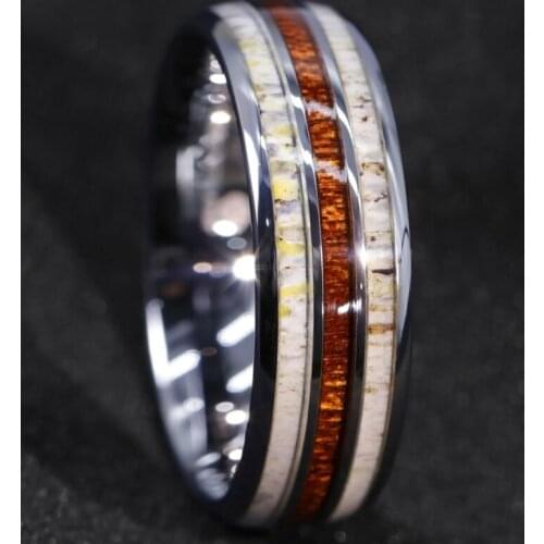 8mm Men Ring Tungsten Inlay Wood Simple Men Engagement Wedding Band Anniversary Jewelry Accessories
