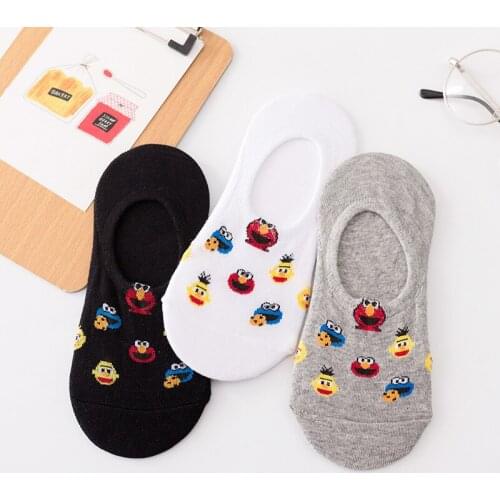 Socks Women Sesame Street Anime Socks Streetwear Cartoon Socks Invisible Ankle Socks Harajuku Kawaii Cute for Girls Ladies Woman
