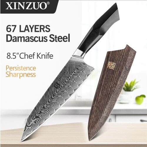 XINZUO 8.5'' inches Chef Knife Damascus Steel VG10 Kitchen Knives High Quality Stainless Steel G10 + Mosaic Brass Rivet Handle