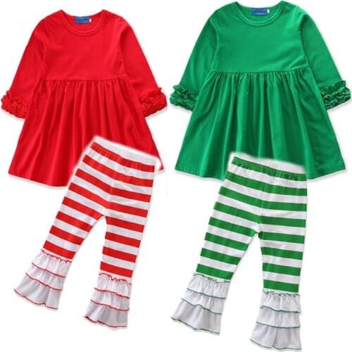 Autumn childrens suit Christmas suit solid color irregular top + pattern pants