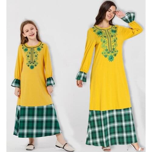 Casual Women Muslim Dress Fashion Islamic Clothing Plaid Printed Plus Size Abayas Robe Dubai Abaya Long Dressees Female Clothes