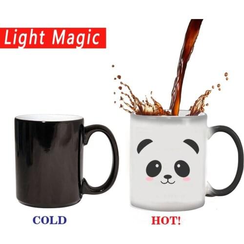 Drop shipping cute panda Mug Heat Reveal Mug Ceramic Color Changing Coffee Mugs Magic Tea Cup Mug as gift for friends