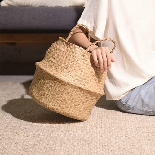 Handmade Seaweed Wicker Basket Rattan Hanging Flowerpot Flowerpot Dirty Clothes Dirty Clothes Basket Storage Basket Home Deco