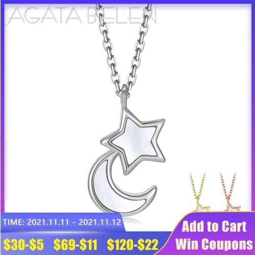 Star Moon Narrative 925 Sterling Silver Pendants Necklace for Women Rose Gold Link Chain Party Wedding Fine Jewelry Gifts