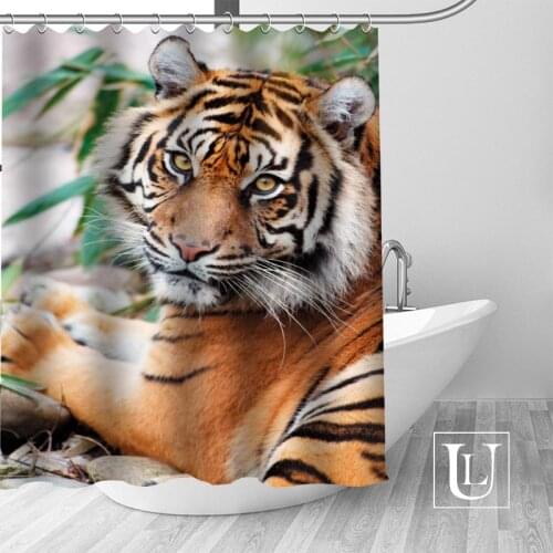 ShunQian Tiger Animal Custom Shower Curtain Polyester Fabric Bath Screens Curtains For Bathroom 3D Waterproof Bath Curtain Hook
