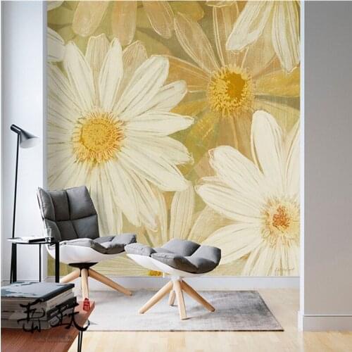 Nordic creative art wallpaper hand-painted oil painting small chrysanthemum living room bedroom background wall decorative mural