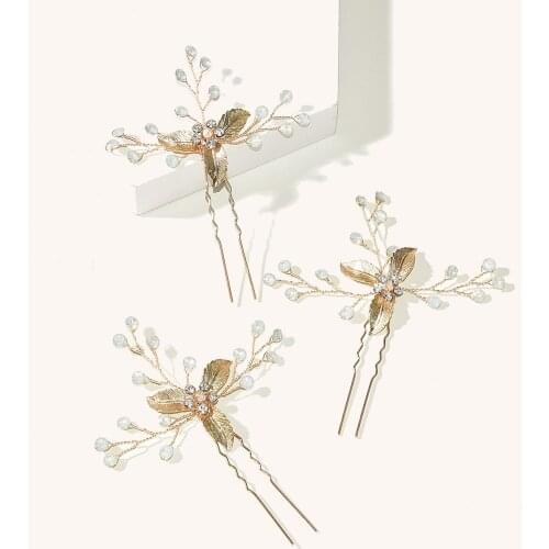 3pcs Bride Wedding Rhinestones Hair Pins Flower Bridal Hair Pieces Wedding Hair Accessories for Women Handmade PT