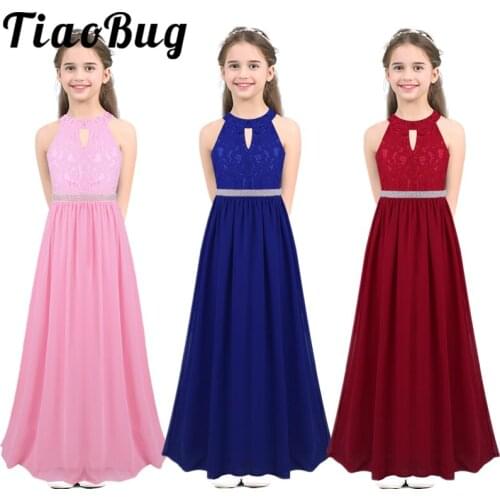 TiaoBug Kids Chiffon Sleeveless Halter Beaded Waist Flower Girl Dress Princess Pageant Wedding Bridesmaid Birthday Party Dress