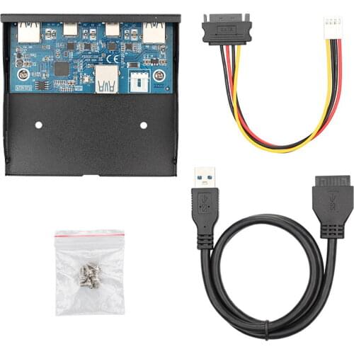 USB 3.0 HUB 4 Ports Front Panel & USB-C to Motherboard 20Pin Connector Cable for 3.5" Floppy Bay