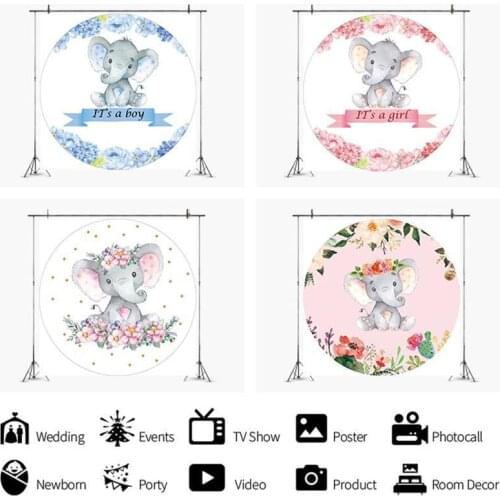 Round Picture Flower Little Elephant Baby Show Party Backdrop Child Birthday Table Decoration Photography Kids Vinyl Background