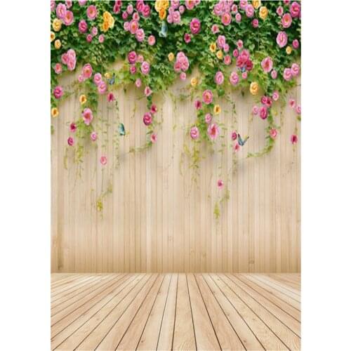 VinylBDS150X220CM Photography Backdrops Pale Yellow Flowers Butterfly Wall Wood Floor Background Easter Photography Backdrops