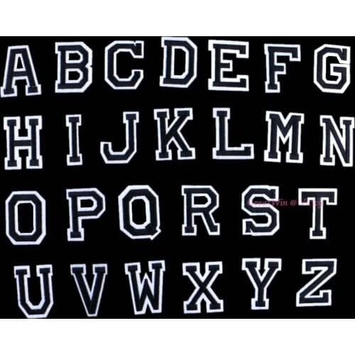 All 26 English Letters Patch Alphabet Word Embroidered Iron on Brand Patch for DIY Stripes Motif Appliques Garment Clothes Badge