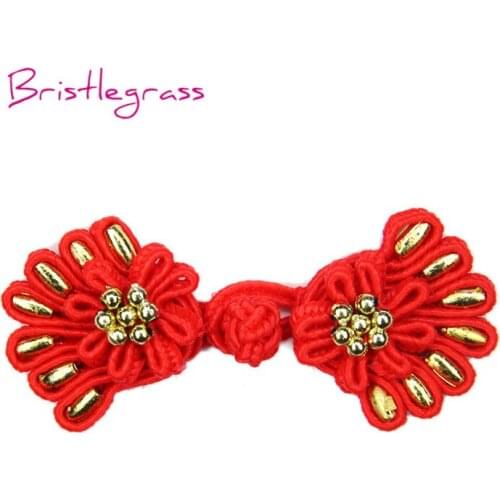 BRISTLEGRASS 5 Pair Red Beaded Handmade Chinese Knot Buttons Frog Closure Fasteners Cheongsam Costume Tang Suit DIY Sewing Craft