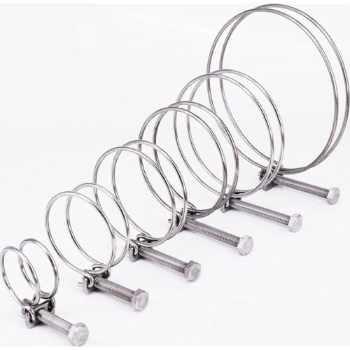 5pcs 11-85mm Double Wire Water Hose Clamp Adjust Pipe Clip SS304 Stainless Steel Tube Pipe Hoop Plumbing Fixture