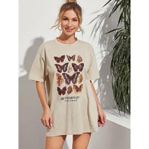 2020 New Butterfly in My Stomach Graphic Tee Retro Style Vintage Female Tees Harajuku Hipster Cute Korean Style Women T-Shirt