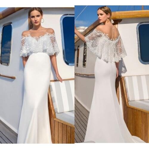 Wedding Dress Boho 2021 Princess Batwing Lace Applique Bohemian Bridal Gown A-Line Elegant Mermaid Backless For Women Custom