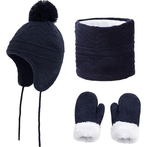 Winter Hat Scarf Gloves Set Boy Girl Earflap Beanie Fleece Warm Autumn Skiing Outdoor Thermal Accessory For Toddler Baby