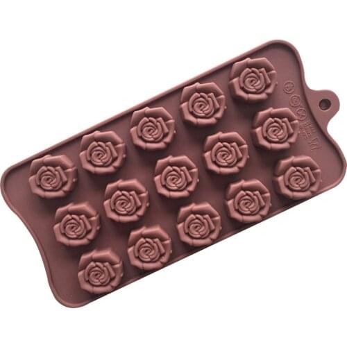 1pcs Rose Flowers Shaped Cake Decoration Reusable 15 Cavity Kitchenware Chocolate Color Food Grade Silicone Multi Purpose