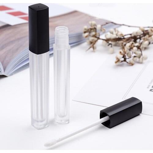 100pcs 4.5ML Plastic Empty Square Lip Gloss Tube Bottle Vials Container with Wand Brush Cap Application for DIY Lip Balm