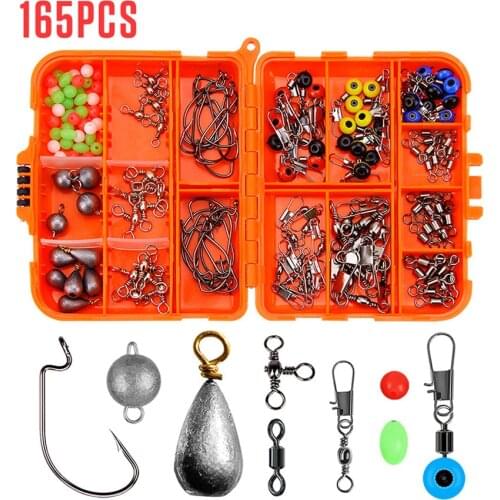 165pcs ABS Texas Fishing Kit Including Fishing Sinker Weights Fishing Beads Barrel /Rolling Swivel Crank Hook Connector Swivel